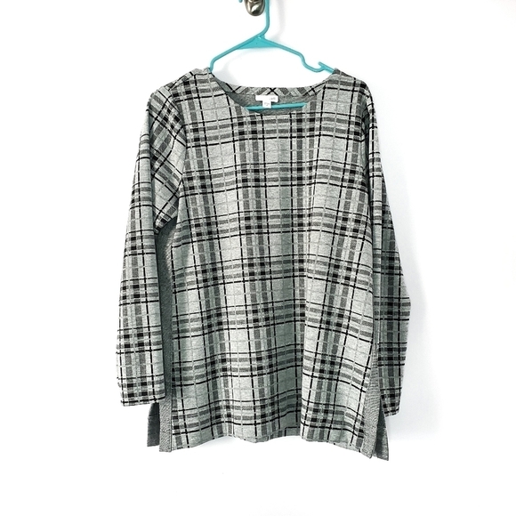 J. Jill Tops - J. Jill Gray Black Silver Metallic Plaid Medium